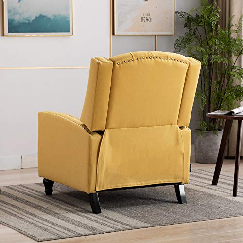 Artechworks Tufted Fabric Pushback Manual Recliner Chair for Living Room - Single Sofa Home Theater Seating- Comfortable Bedroom & Living Room Chair Reclining Sofa, Yellow