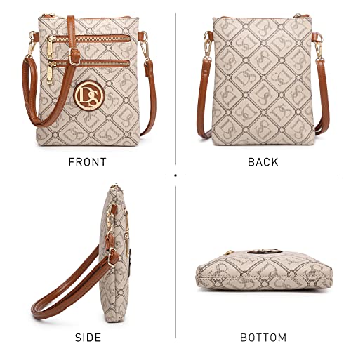 Dasein Women Small Crossbody Bag Lightweight Shoulder Purses Multi Zipper Pockets Phone Purse Handbag (monogram beige)