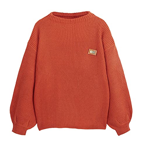 ZAFUL Women's Casual Loose Knitted Sweater Long Sleeve Pullover Sweater Tops (Red-A,One Size)