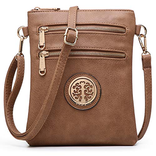 Dasein Women Small Crossbody Bag Lightweight Shoulder Purses Multi Zipper Pockets Phone Purse Handbag (coffee)