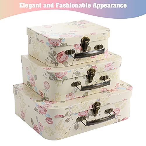 Yellow Floral Set of 3 Paperboard Suitcases Decorative Storage or Gift Boxes with Lids
