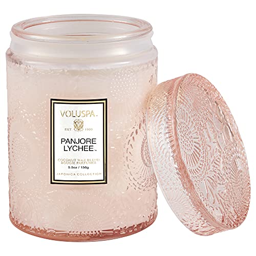 Voluspa Panjore Lychee Candle | 5.5 Oz | Small Glass Jar with Glass Lid | All Natural Wicks and Coconut Wax for Clean Burning | Vegan