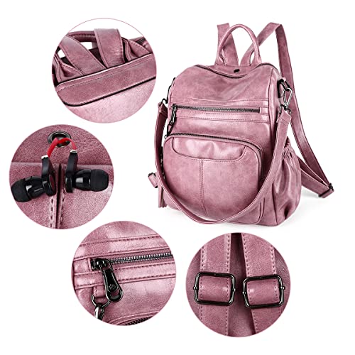 Women Bags Backpack Purse PU Leather Zipper Bags Casual Backpacks Shoulder Bags (DK8532#8528#85PINK)