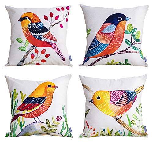 laime Throw Pillow Covers Pack of 4 Linen Cotton Pillow Covers Decorative Square Pillowcase Soft Solid Cushion Case for Sitting Room Sofa Bedroom Car Outdoor Hotel 18x18 Inch White Bird