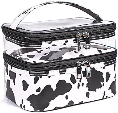 imerelez Pink Makeup Bag, Leather Double Layer Makeup Bag,Travel Accessories Toiletry Bag for Women,Travel Essentials Cosmetic Bag
