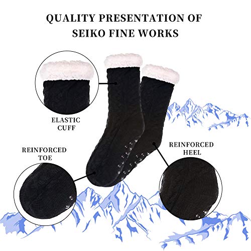 SDBING Women's Winter Super Soft Warm Cozy Fuzzy Fleece-Lined with Grippers Slipper Socks (Black)