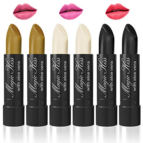 Pack of 6 Magic Kiss Color Changing Aloe Vera Lipstick Set Made in USA (Colors of Aloha 6)