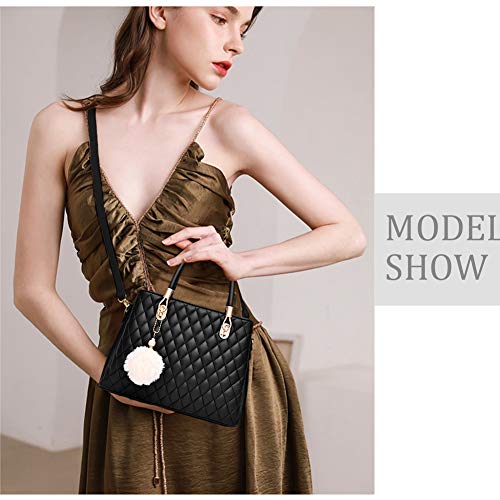 I IHAYNER Womens Leather Handbags Purses Top-handle Totes Satchel Shoulder Bag for Ladies with Pompon (Grey)