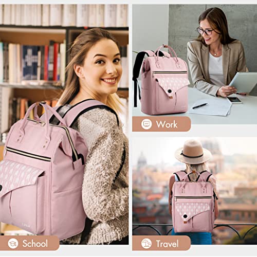 Lekesky Backpack for Women, College Backpack for Women with Laptop Compartment, School Backpack for Girls, Pink Color