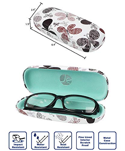 JAVOedge [4 PACK], Butterfly Pattern Medium Size Hard Eyeglass Storage Case Fits Most Glasses With Micro Cloth