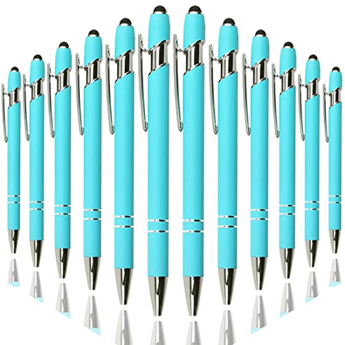 Oddmoal Ballpoint Pen with Stylus Tip, Soft Touch Click Metal Pen, 1.0mm Medium Point, Black Ink, 12 Count(Light Blue)