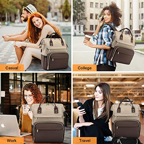 LOVEVOOK Laptop Backpack for Women Fashion Business Computer Backpacks Travel Bags Purse Doctor Nurse Work Backpack with USB Port, Fits 15.6-Inch Laptop Light Apricot-Coffee