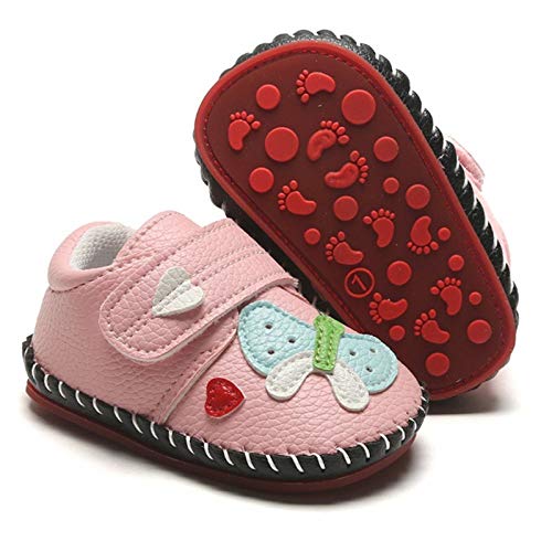 Infant Baby Girl's Handmade Soft PU Leather Non-Slip Princess Flats First Walkers, Butterfly