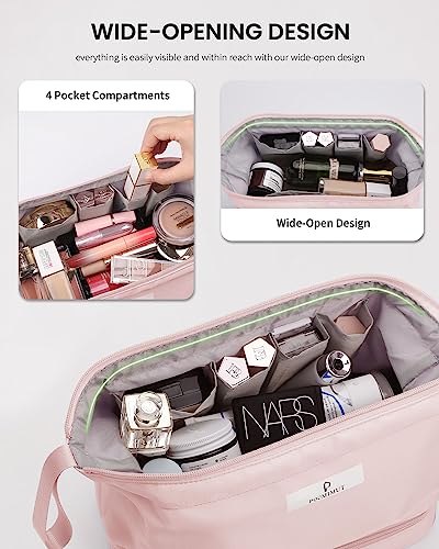 Pocmimut Makeup Bag,Cosmetic Bag for Women Travel Makeup Bag for Girls Large Double Layers Make Up Brush Bags Toiletry Bag for Women(Baby Pink)