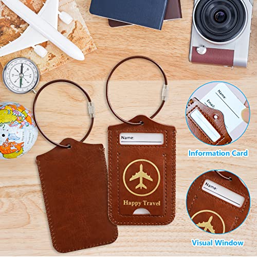 Luggage Tags, ACdream Leather Case Luggage Bag Tags Travel Tags 2 Pieces Set, Brown