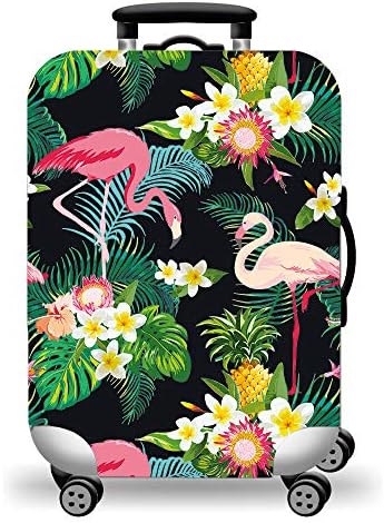WUJIAONIAO Travel Luggage Cover Baggage Suitcase Protector Fit for 18-32 Inch Luggage (M (for 22-24 inch luggage), Flower flamingo)