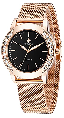 Women's Analog Quartz Fashion Watch w/Stainless Steel Rose Gold Mesh Band & Crystal Bezel  (3 colors)