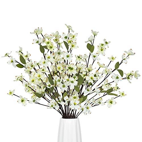 Artflower 6 Pack Artificial Silk Plum Blossom 23.6’’ Fake Plum Flower Stems Faux Cherry Flowers Cherry Blossom Branches Vase Arrangements for Table Centerpieces Home Wedding Party Decoration, White