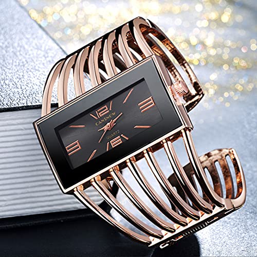 Fashion Cuff Bracelet Watches for Women Luxury Rectangular DialAnalog Quartz Wrist Watch Gifts for Ladies (Rose Gold)
