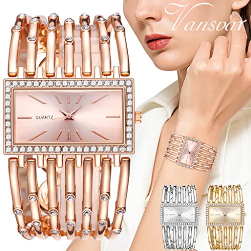 Fashion Bracelet Watches for Women Luxury Rectangular Dial Analog Quartz Wrist Watch Gifts for Ladies (Diamond Silver)