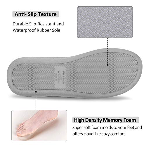 DL Women's Open Toe Cross Band Slippers, Memory Foam Slip on Home Slippers for Women with Indoor Outdoor Arch Support Rubber Sole, Gray, 9-10