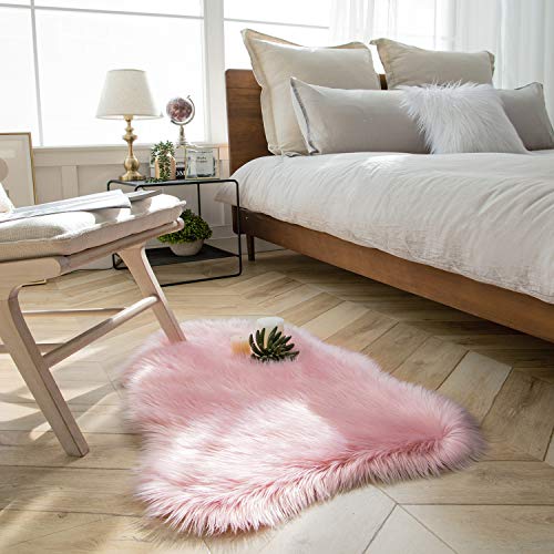 Ashler Soft Faux Sheepskin Fur Rug Pink Fluffy Area Rug Shag Rug Carpets for Bedroom Living Room, 2 x 3 Feet