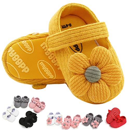 GDSDYM Baby Girls Mary Jane Flats with Flowers Princess Wedding Dress Shoes Soft Newborn Infant Crib First Walker Prewalker