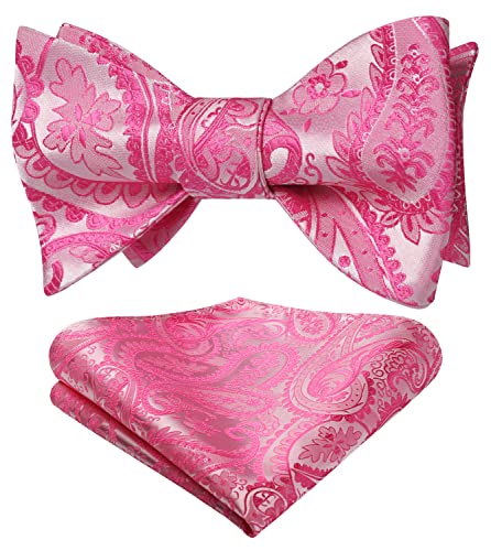 HISDERN Bowties Mens Self Tie Paisley Bow Ties for Men Pocket Square Set Pink Classic Business Formal Tuxedo Men's Bowtie Handkerchief for Wedding Party