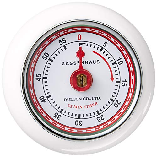 Zassenhaus Magnetic Retro Kitchen Timer, Classic Mechanical Cooking Timer (White)