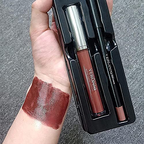 VERONNI Brown Liquid Lipstick and Lip Liner Lip Contour kit Waterproof Long Lasting Lip Gloss with 13 Colors Nonstick cup Lip Stick Set (#11)