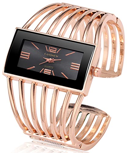 Fashion Cuff Bracelet Watches for Women Luxury Rectangular DialAnalog Quartz Wrist Watch Gifts for Ladies (Rose Gold)