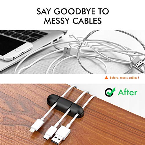 AhaStyle Cord Organnizer Clips 5 Pack Compact Design Desk Wire Holder Keeper Strong Adhesive Wire for Organizing USB Cable/Power Cord/Wire Home Office and Car (5 Pack, Black)