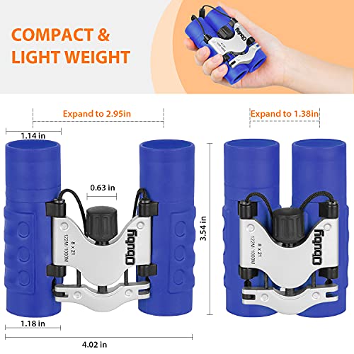 Obuby Real Binoculars for Kids Gifts for 3-12 Years Boys Girls 8x21 High-Resolution Optics Mini Compact Binocular Toys Shockproof Folding Small Telescope for Bird Watching,Travel, Camping, Blue