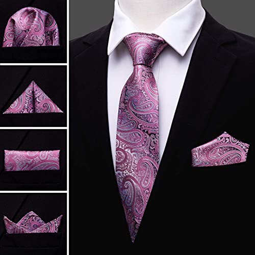 Barry.Wang Men Tie Set Paisley Silk Necktie Pocket Square Cufflinks Extra Long Tie