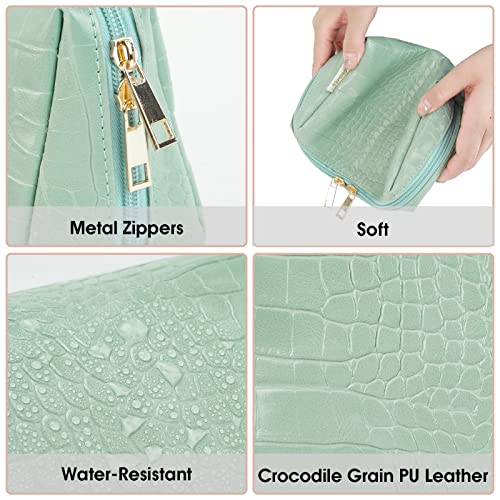 Narwey Vegan Leather Makeup Bag Zipper Pouch Travel Cosmetic Organizer for Women and Girls (Small, Mint Green)