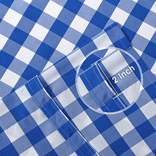 Hiasan Buffalo Check Tie Up Curtains for Windows - Rod Pocket Semi Sheer Light Filtering Kitchen Curtains, Royal Blue, 42 x 63 Inches, 1 Panel