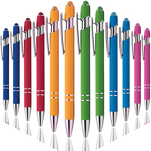 Oddmoal Ballpoint Pen with Stylus Tip, Soft Touch Click Metal Pen, 1.0mm Medium Point, Black Ink, 12 Count(6 Colors)
