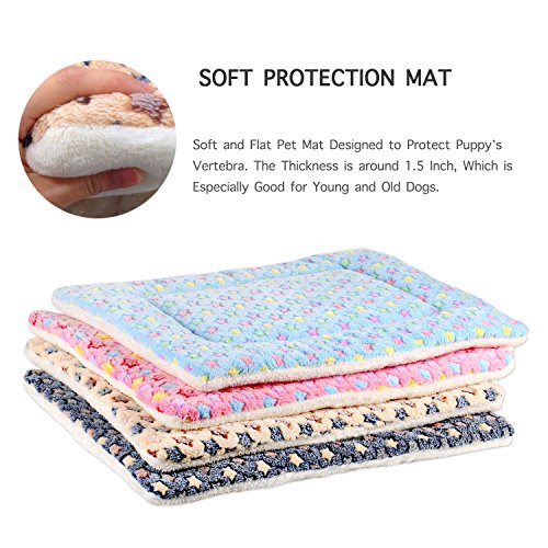 Ultra Soft Pet (Dog/Cat) Bed Mat with Cute Prints | Reversible Fleece Dog Crate Kennel Pad | Machine Washable Pet Bed Liner (24-Inch, Pink)