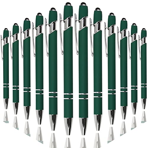 Oddmoal Ballpoint Pen with Stylus Tip, Soft Touch Click Metal Pen, 1.0mm Medium Point, Black Ink, 12 Count(Dark Green)