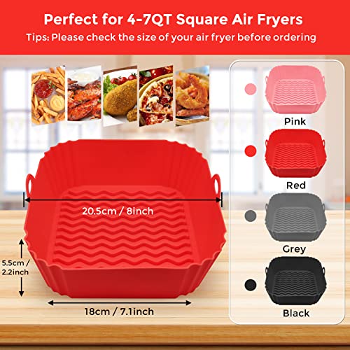 Air Fryer Silicone Liners Square 2 Pack 8.6 Inch Airfryer Liners 4-7 QT  Reusable Air Fryer Liners Silicone Pot Oven Liner Baking Tray, Air Fryer