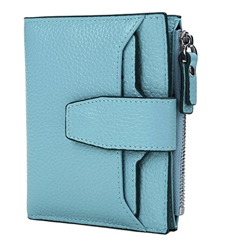 AINIMOER Women's RFID Blocking Leather Small Compact Bi-fold Zipper Pocket Wallet Card Case Purse (Lichee Gray Blue)