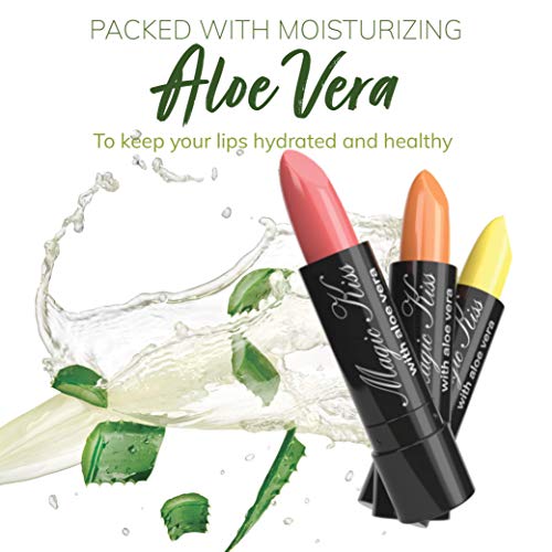 Pack of 6 Magic Kiss Color Changing Aloe Vera Lipstick Set, Colors of Aloha