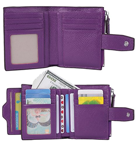AINIMOER Women's RFID Blocking Leather Small Compact Bi-fold Zipper Pocket Wallet Card Case Purse (Lichee Purple)