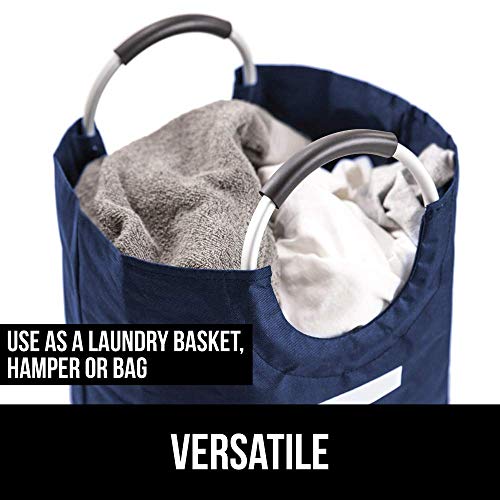 Gorilla Grip Large Laundry Basket, Collapsible Fabric Hamper, Padded Handles, 115L, Tall Foldable Clothes Baskets, Durable Linen Bins, Easy Carry Bags, Hampers for Kids Bedroom, College Dorms, Navy