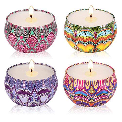 4-Pack Richly Scented Candle Set in Large Decorated Travel Tins, Flowers