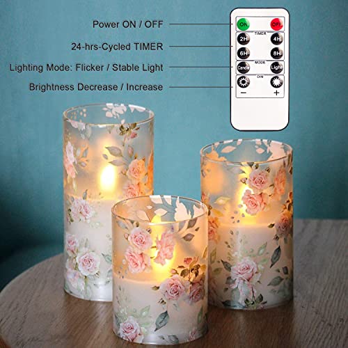Pink Hydrangea Realistic Wax Pillar LED Flameless Candles w/Remote Timer, 3 Pack