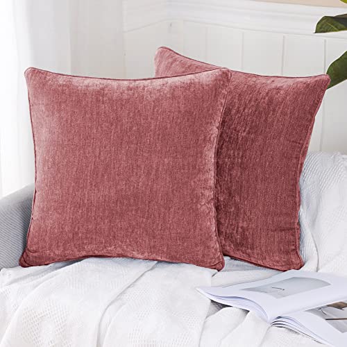 HPUK Cashmere Pillow Covers Pack of 2, Decorative Square Cushion Covers , Set of 2 Couch Pillows for Sofa Couch, Living Room, Bedroom, Office, 18 x 18 inch, Coral