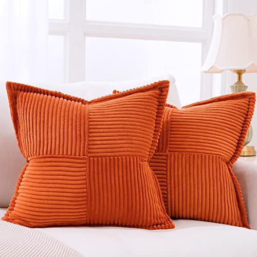 Topfinel Burnt Orange Throw Pillows Covers 20 x 20（50 X 50 cm） Set of 2, Corduroy Decorative Pillow Covers Cushion Case for Couch Sofa Bedroom Living Room