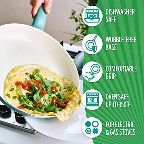 GreenLife Soft Grip Healthy Ceramic Nonstick 7" and 10" Frying Pan Skillet Set, PFAS-Free, Dishwasher Safe, Turquoise