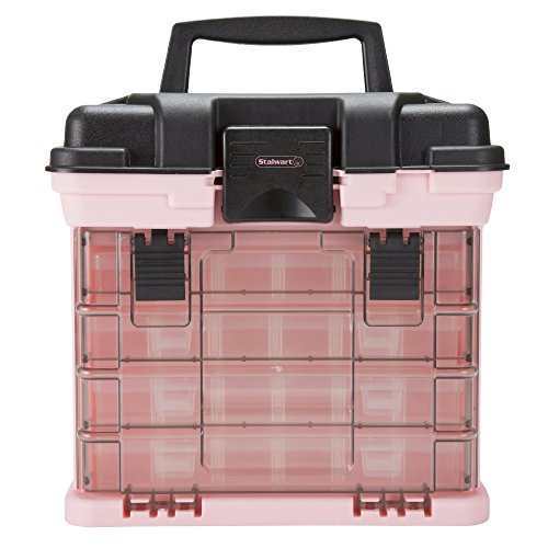 Storage and Toolbox – Durable Tool Box Organizer with 4 Compartments for Hardware, Fishing Tackle, Beads, Hair Accessories and More by Stalwart (Pink)